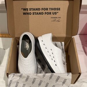White and Black unisex Slip-On Shoes for people who stand all day